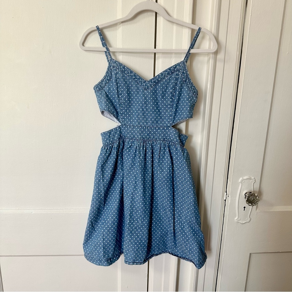 Whoau Cutout Jean Material Polka Dot Dress - Size: S